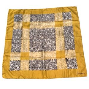 Vintage Lind Silk Scarf Yellow Black Swirls Scarf Art To Wear Geometric 26X26